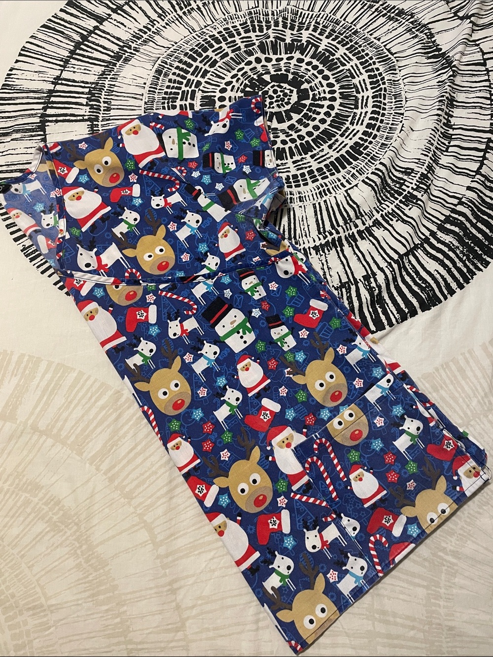 Women’s Christmas Scrub Top - Blue Holiday Print